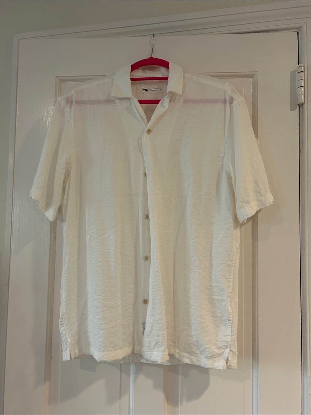 Zara White Short-Sleeve Button-Down Shirt